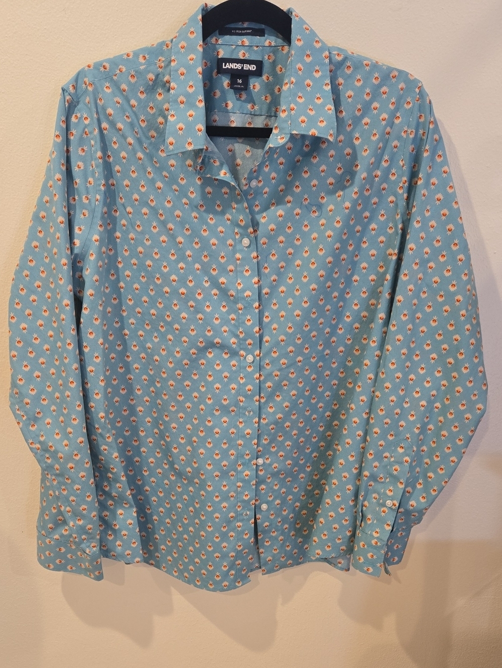 Lands' End Light Blue Floral-Print Button-Down Shirt